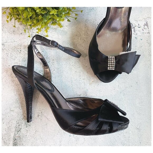 Charles by Charles David Black Satin Formal Heels w Rhinestones Women's Sz 7.5 - Picture 3 of 12